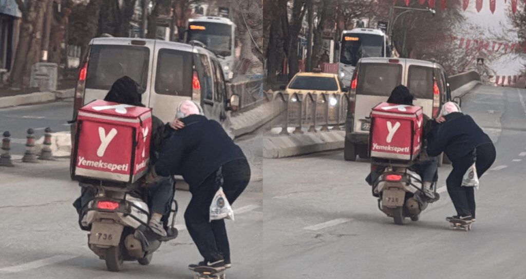 Edirne’de Kaykaylı Bir Genç, Motosiklete Tutunarak Tehlikeli Yolculuğunu Kameralara Yansıttı!